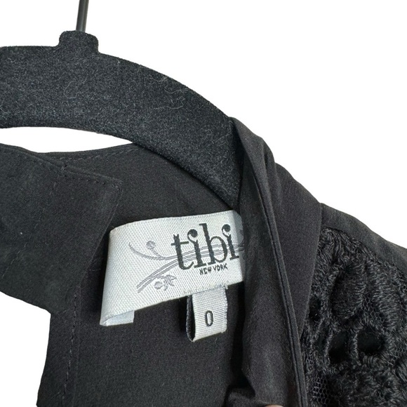 Tibi Black 100% Silk Blouse Womens Size 0 Short Sleeve Top Shirt Lace - Picture 4 of 6